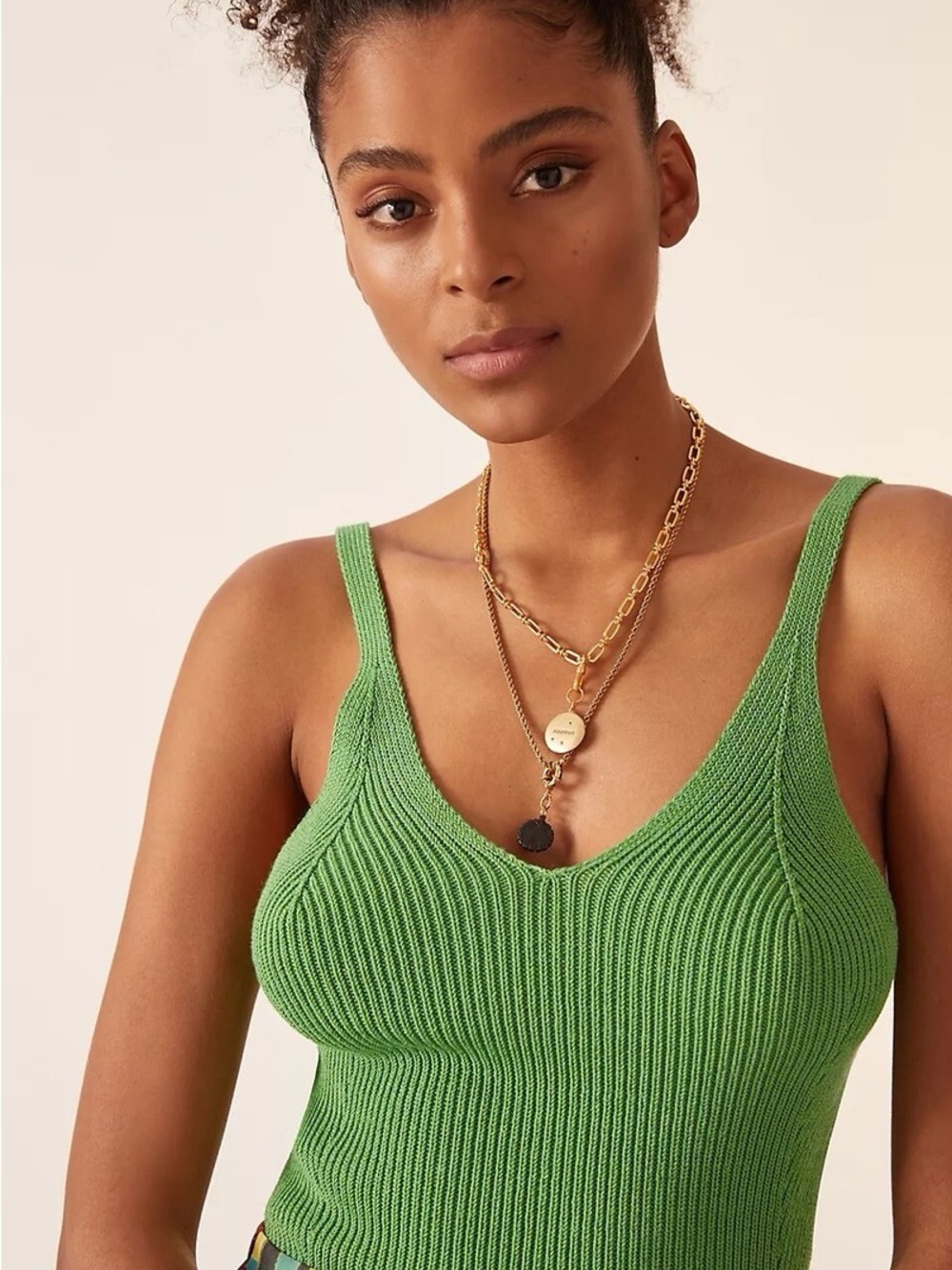 Anthropologie Kelly Green Ribbed V-Neck Tank